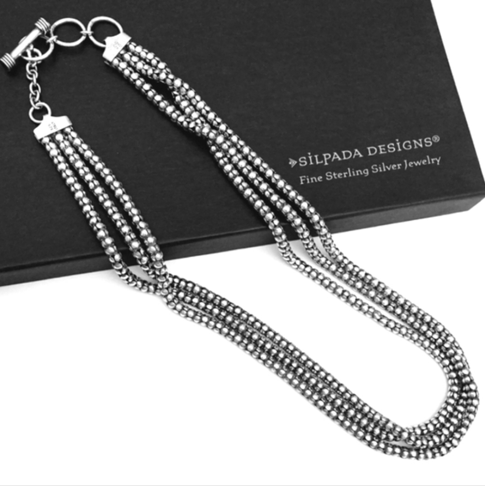 *FIRM! Silpada Sterling Silver Triple Strand Oxidized Popcorn Chain Necklace